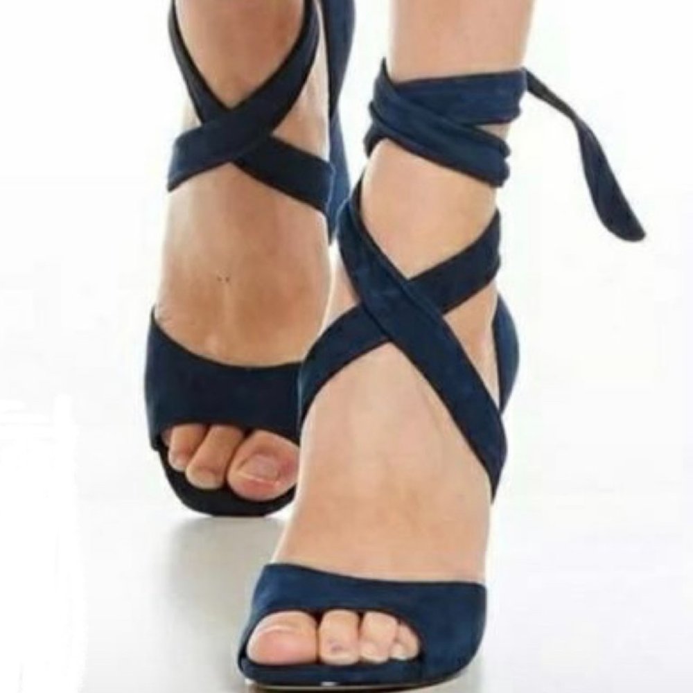 KARL LAGERFELD PARIS Racha Suede Ankle Tie Block Heel